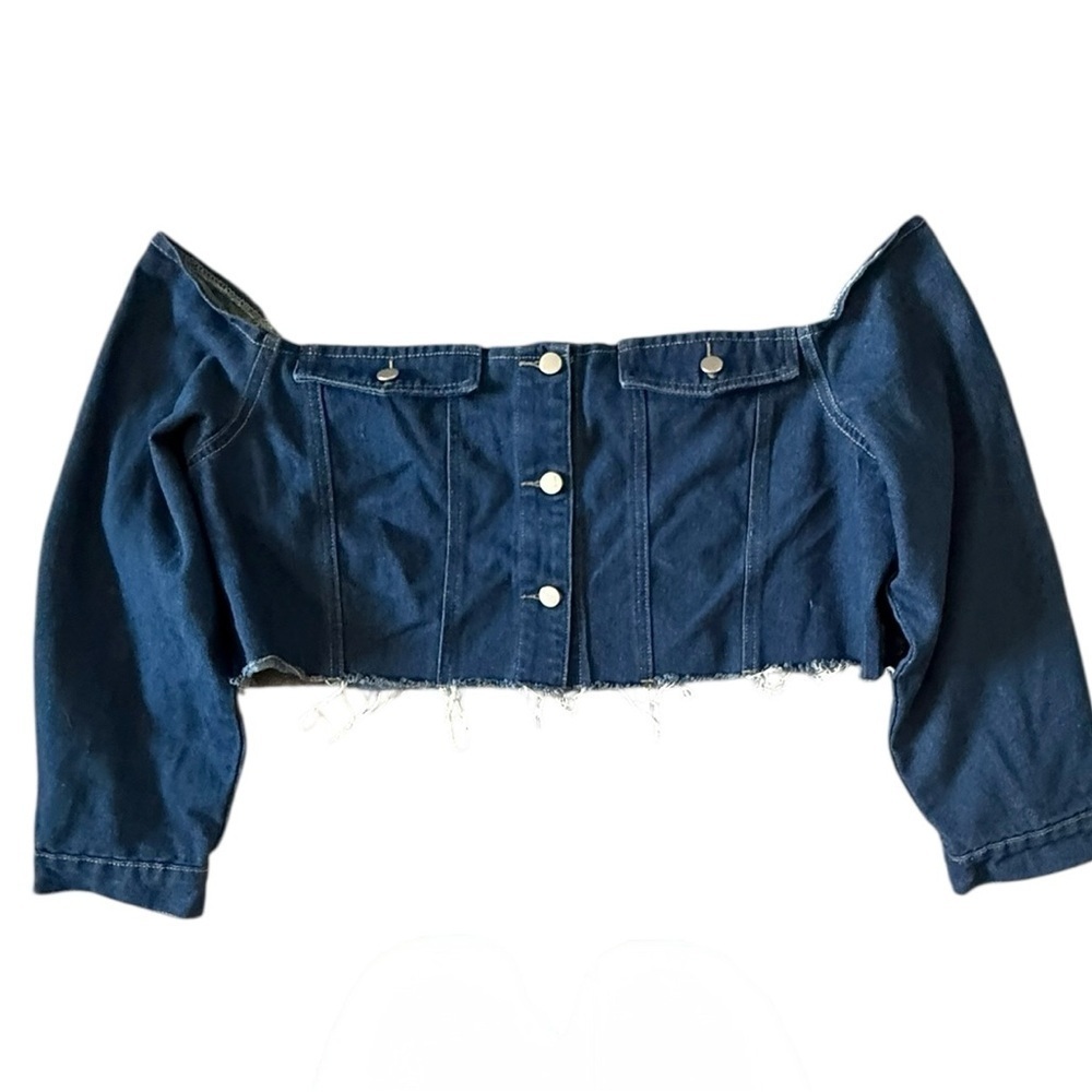 SHEIN Blue Denim Off-Shoulder Crop Top